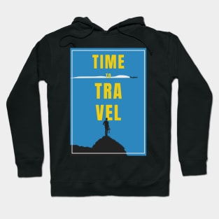 Time To Travel Graphic Art In Blue-Yellow Hoodie